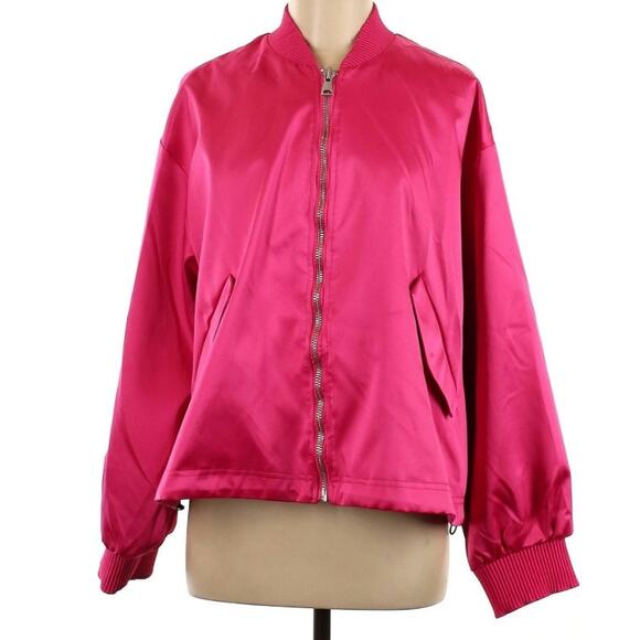 Free People Silky Hot Pink Echo Bomber Jacket - Picture 2 of 7